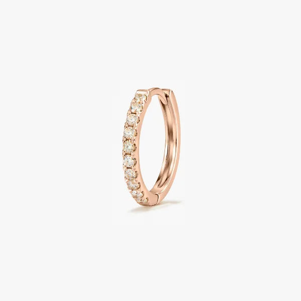 NEW 1-Point Cappuccino Diamond Huggie - 18k Rose Gold, Diamond Hoop Earrings
