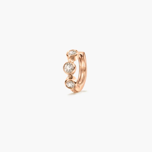 NEW Beaded Diamond Huggie - 18k Rose Gold, Diamond Hoop Earrings